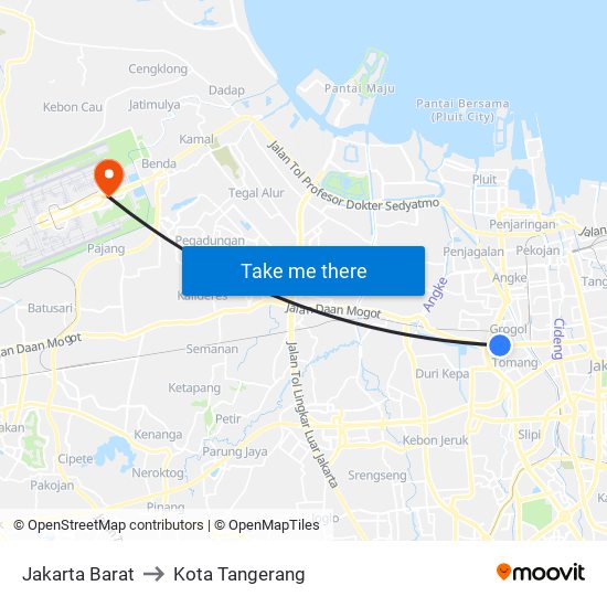 Jakarta Barat to Kota Tangerang map