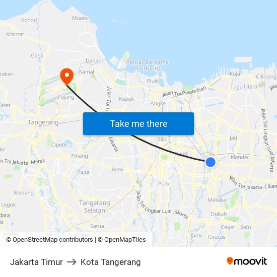 Jakarta Timur to Kota Tangerang map