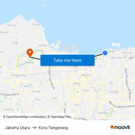 Jakarta Utara to Kota Tangerang map