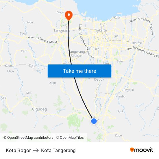 Kota Bogor to Kota Tangerang map