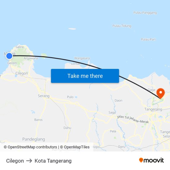 Cilegon to Kota Tangerang map