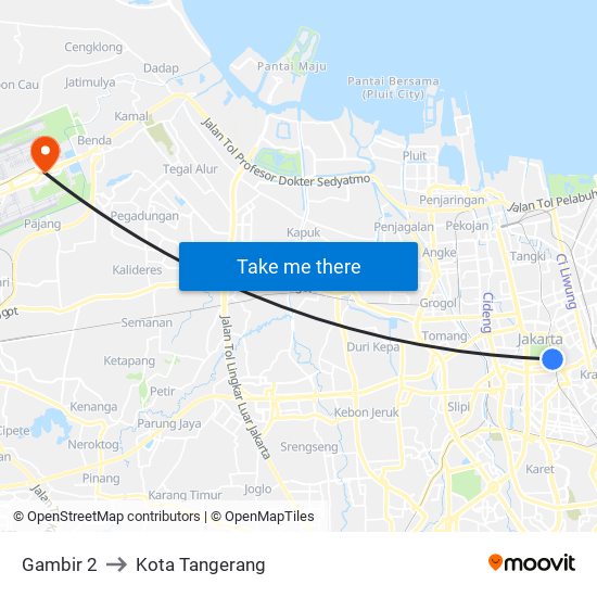 Gambir 2 to Kota Tangerang map