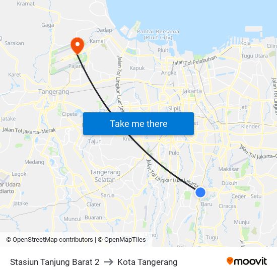 Stasiun Tanjung Barat 2 to Kota Tangerang map