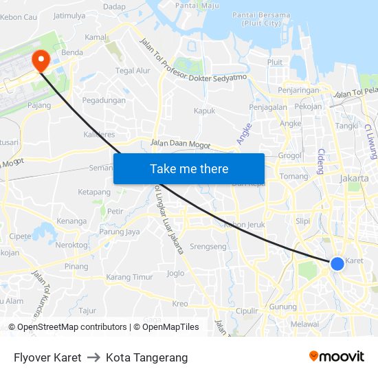 Flyover Karet to Kota Tangerang map