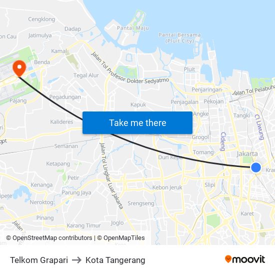 Telkom Grapari to Kota Tangerang map
