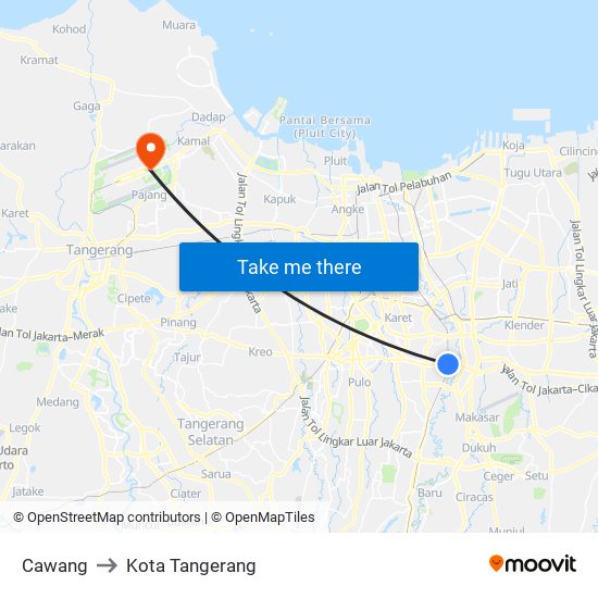Cawang to Kota Tangerang map