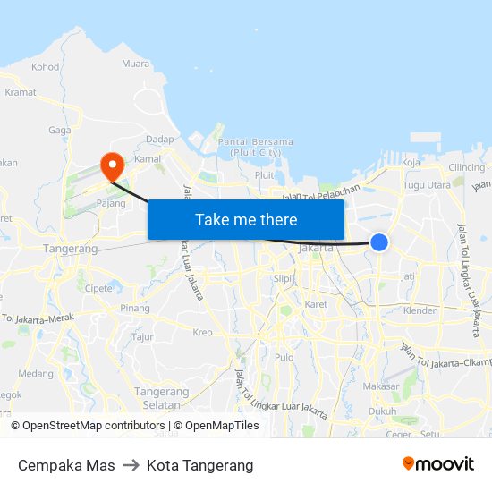 Cempaka Mas to Kota Tangerang map