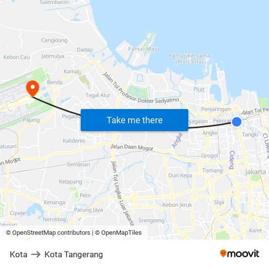 Kota to Kota Tangerang map