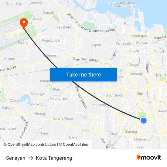 Gelora Bung Karno to Kota Tangerang map