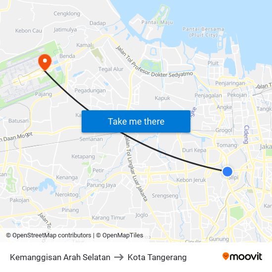 Kemanggisan Arah Selatan to Kota Tangerang map