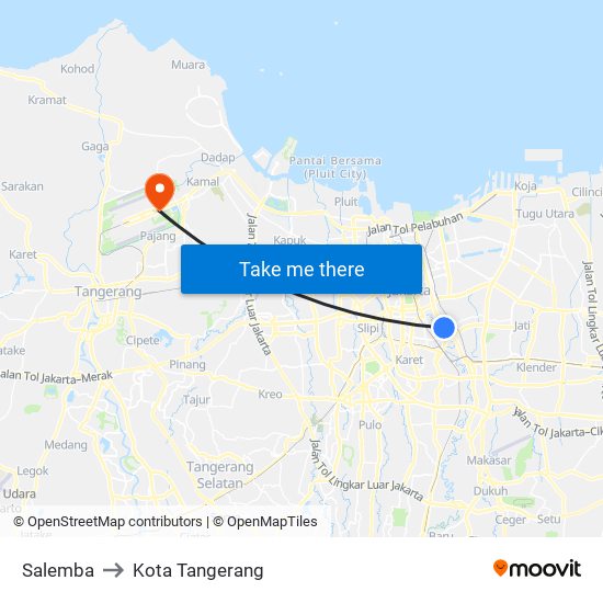 Salemba to Kota Tangerang map