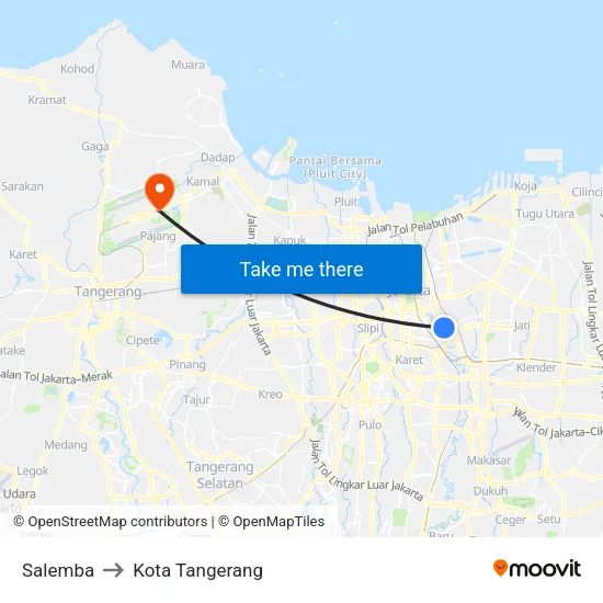 Salemba to Kota Tangerang map