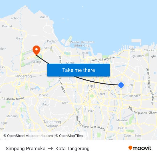 Simpang Pramuka to Kota Tangerang map