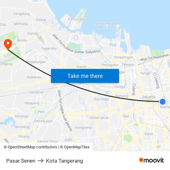 Pasar Senen to Kota Tangerang map