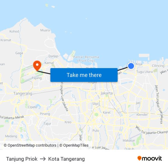 Tanjung Priok to Kota Tangerang map