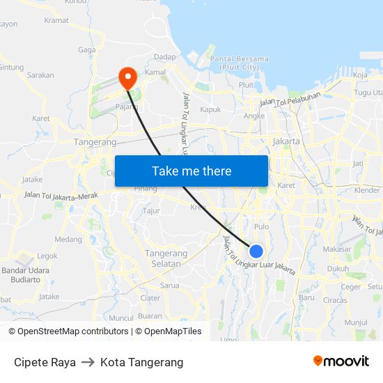 Cipete Raya to Kota Tangerang map
