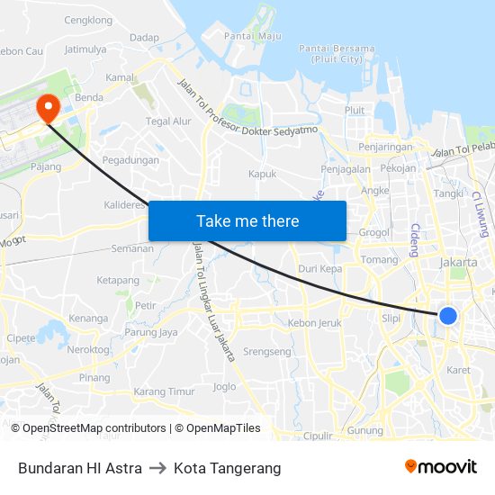 Bundaran HI Astra to Kota Tangerang map