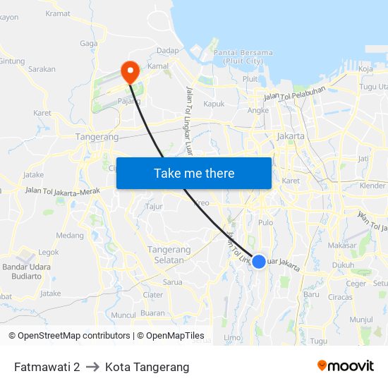 Fatmawati 2 to Kota Tangerang map