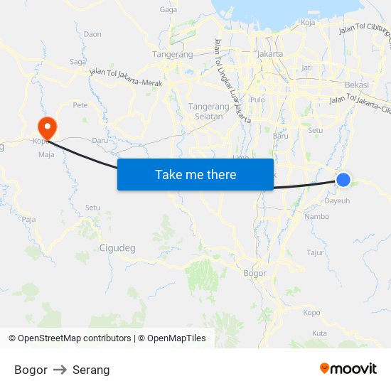 Bogor to Serang map