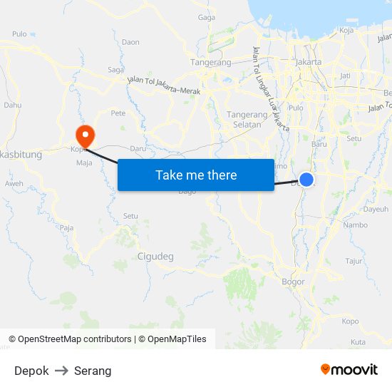 Depok to Serang map