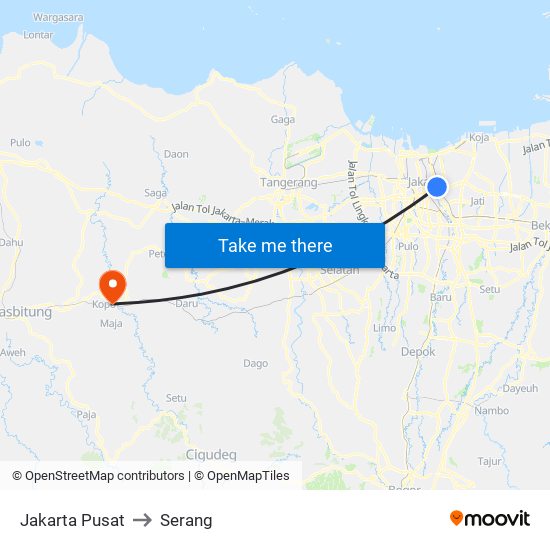 Jakarta Pusat to Serang map