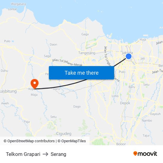Telkom Grapari to Serang map