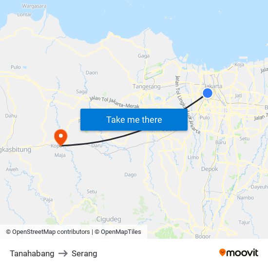 Tanahabang to Serang map