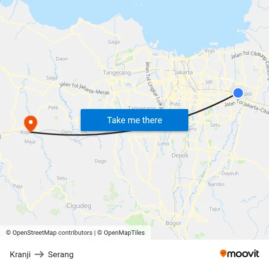 Kranji to Serang map