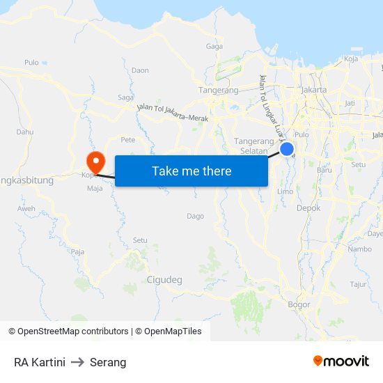 RA Kartini to Serang map