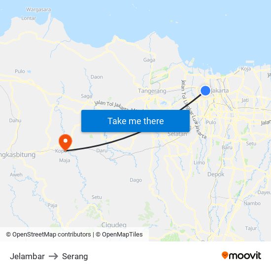 Jelambar to Serang map