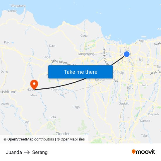 Juanda to Serang map