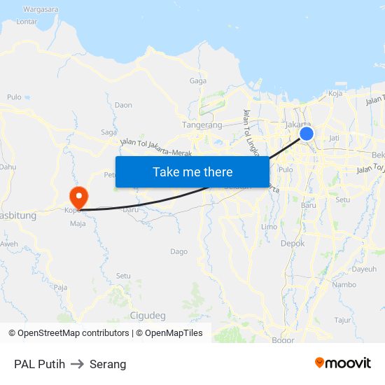 PAL Putih to Serang map