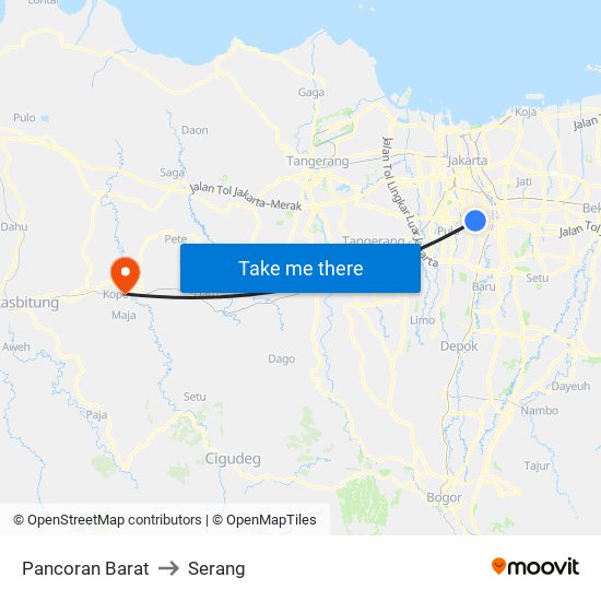 Pancoran Barat to Serang map