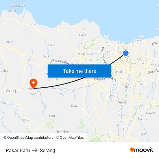 Pasar Baru to Serang map