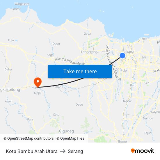 Kota Bambu Arah Utara to Serang map