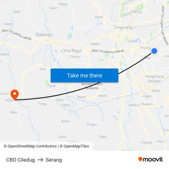 CBD Ciledug to Serang map