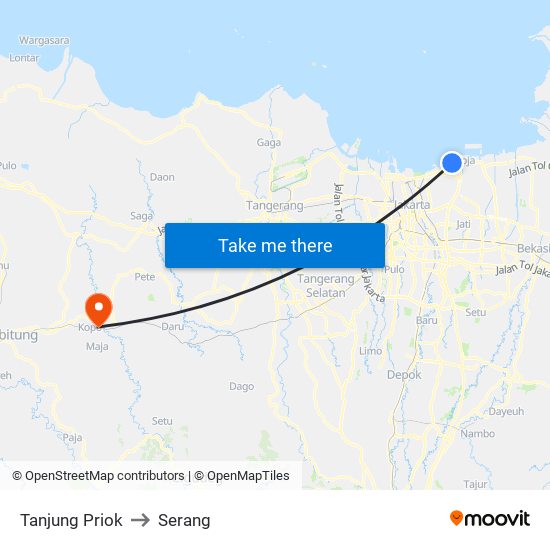 Tanjung Priok to Serang map