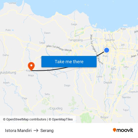 Istora Mandiri to Serang map