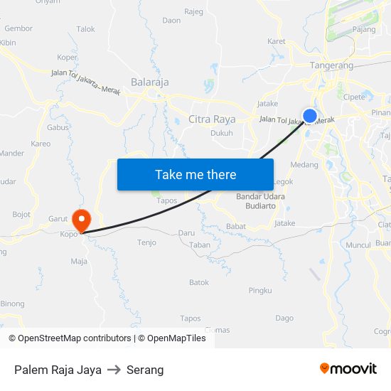 Palem Raja Jaya to Serang map