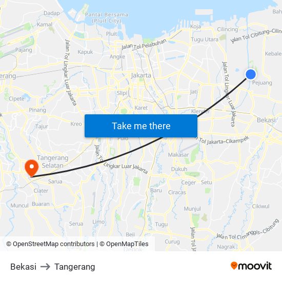 Bekasi to Tangerang map