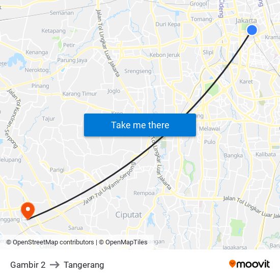 Gambir 2 to Tangerang map