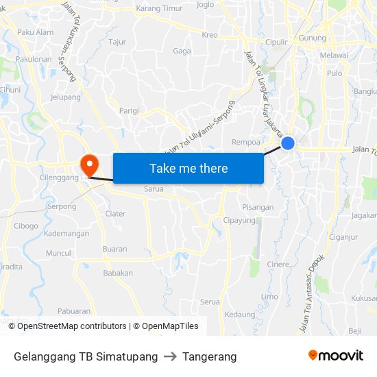 Gelanggang TB Simatupang to Tangerang map