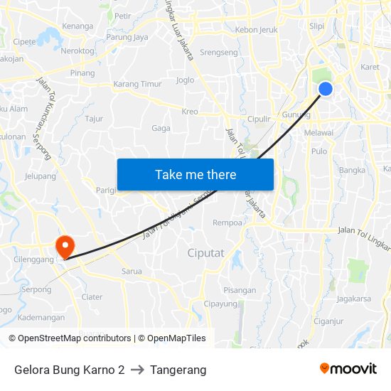 Gelora Bung Karno 2 to Tangerang map