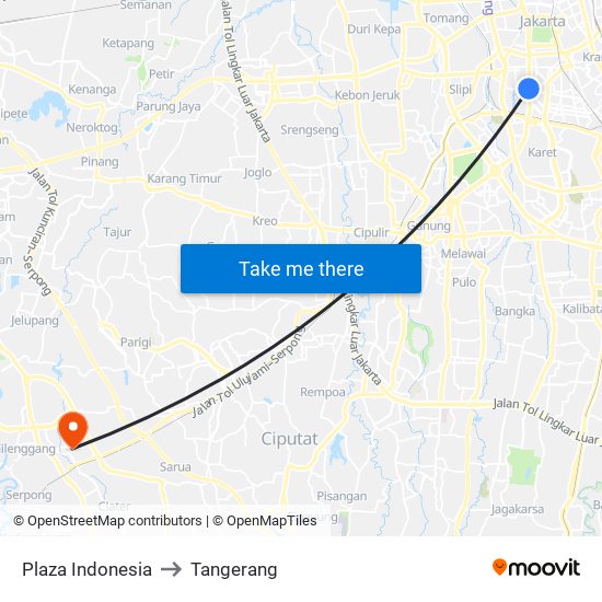 Plaza Indonesia to Tangerang map