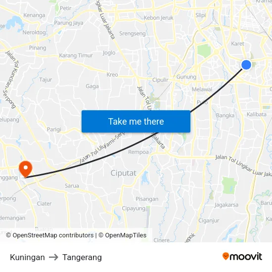 Kuningan to Tangerang map