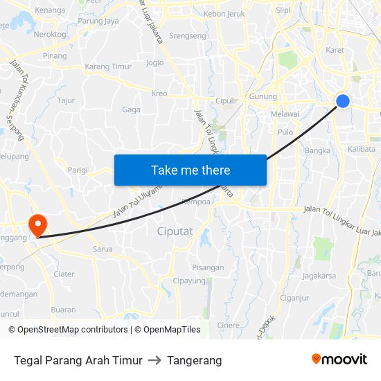 Tegal Parang Arah Timur to Tangerang map