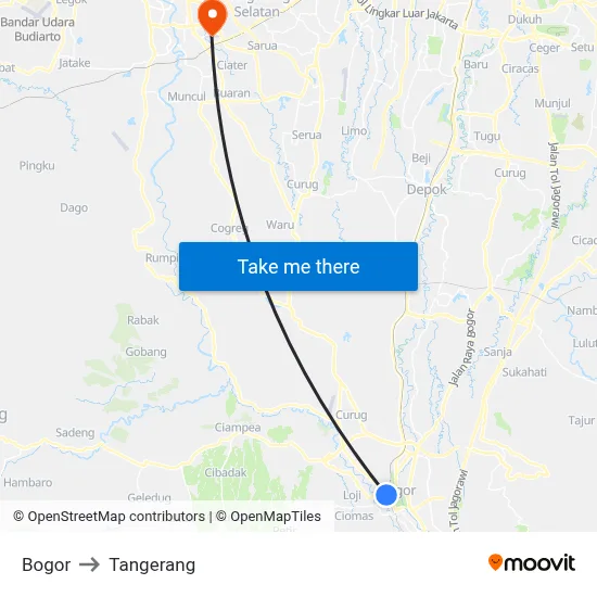 Bogor to Tangerang map