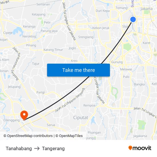 Tanahabang to Tangerang map