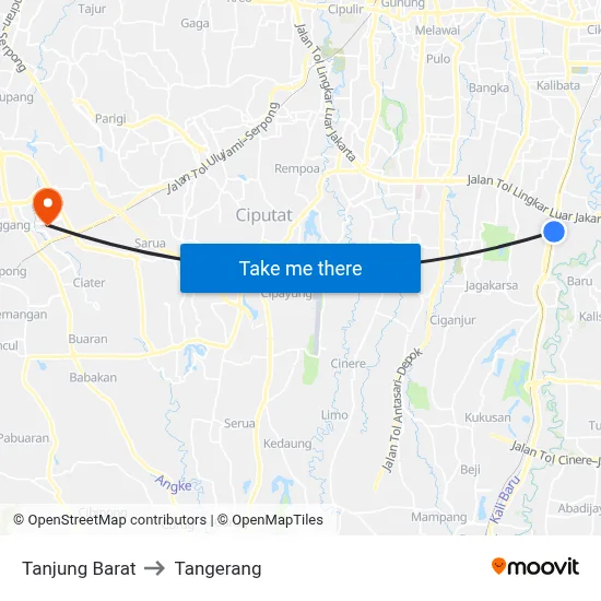 Tanjung Barat to Tangerang map
