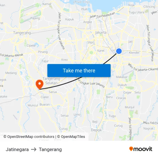Jatinegara to Tangerang map